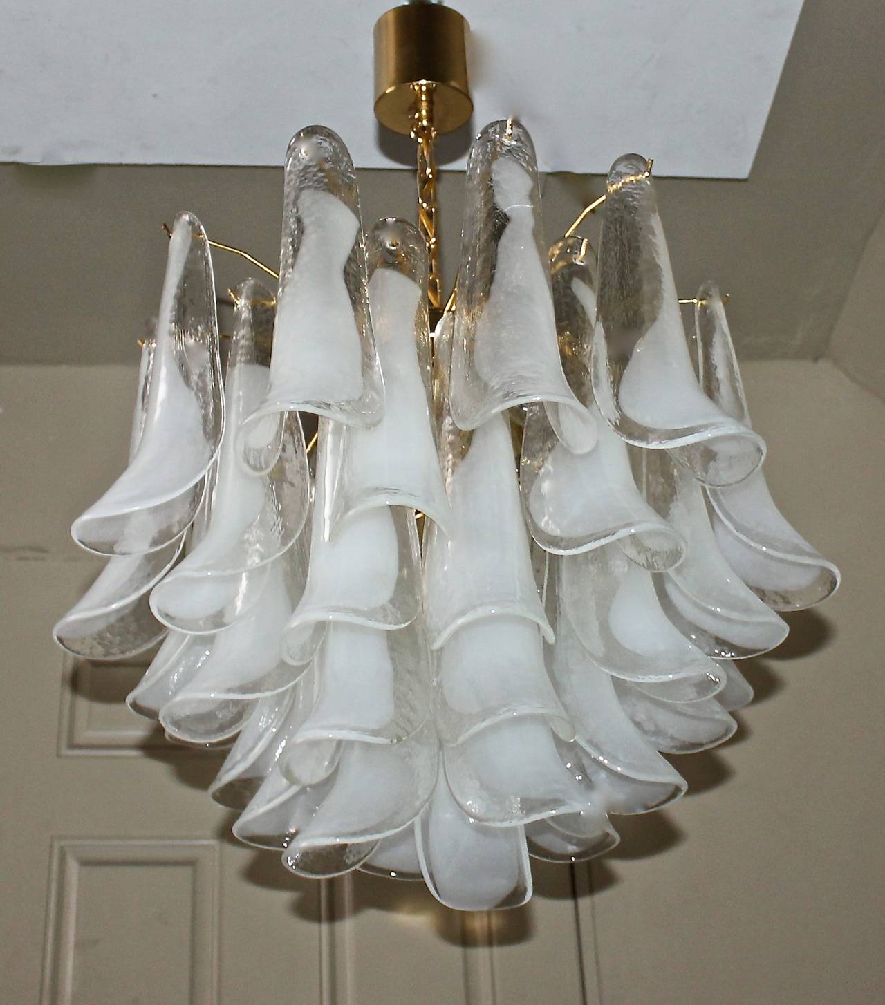 Mazzega Murano Clear and White Petal Chandelier