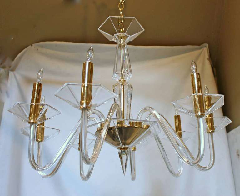 Italian Crystal Brass Eight Arm Chandelier In Excellent Condition In Palm Springs, CA