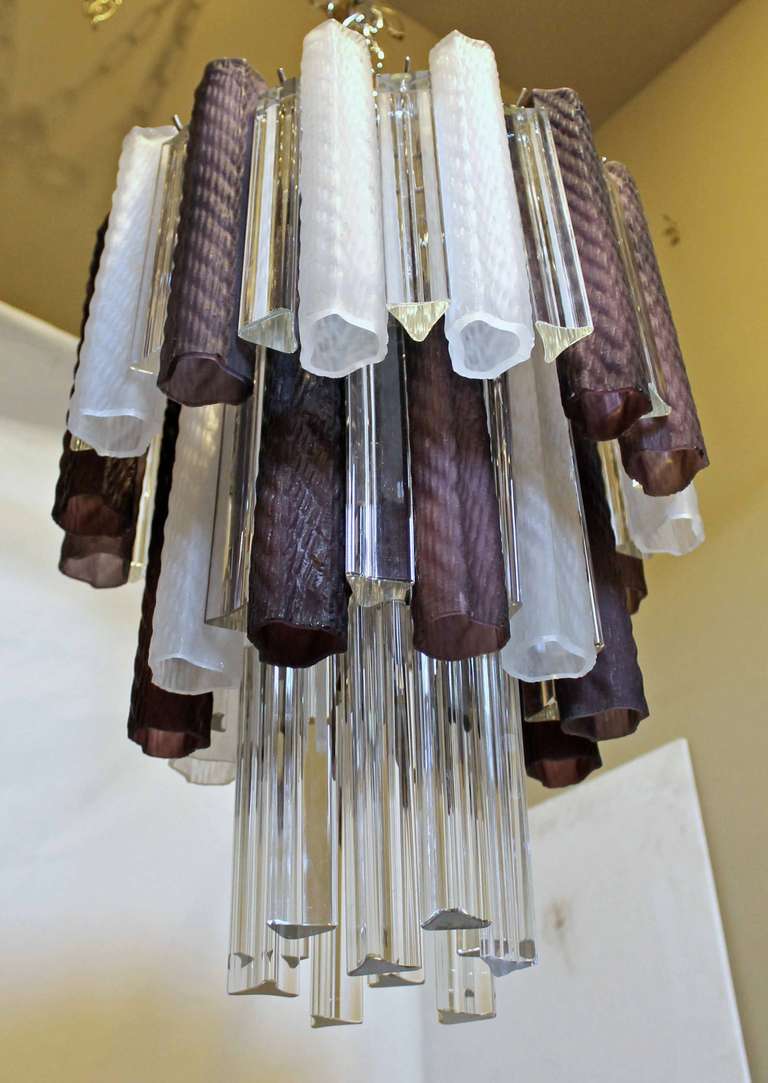 Murano Italian Purple White Venini Crystal Combination Chandelier In Good Condition In Palm Springs, CA
