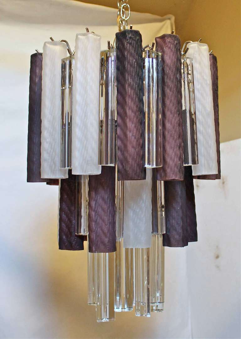 Mid-20th Century Murano Italian Purple White Venini Crystal Combination Chandelier