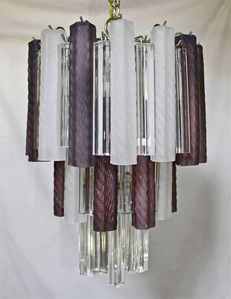 Glass Murano Italian Purple White Venini Crystal Combination Chandelier