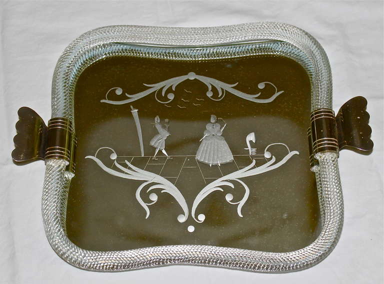 Murano Venetian Twisted Glass Rope Mirrored Vanity Tray