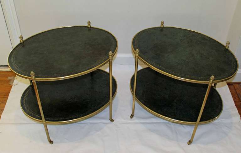 British Pair of Regency Brass and Tooled Leather Side Tables