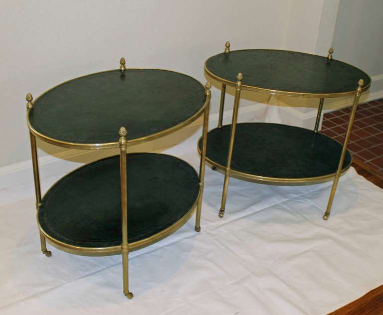Pair of Regency Brass and Tooled Leather Side Tables 5
