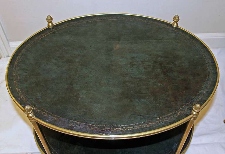 Pair of Regency Brass and Tooled Leather Side Tables 1