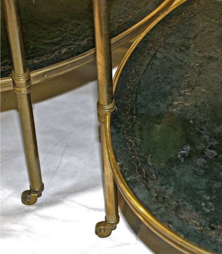 Pair of Regency Brass and Tooled Leather Side Tables 3