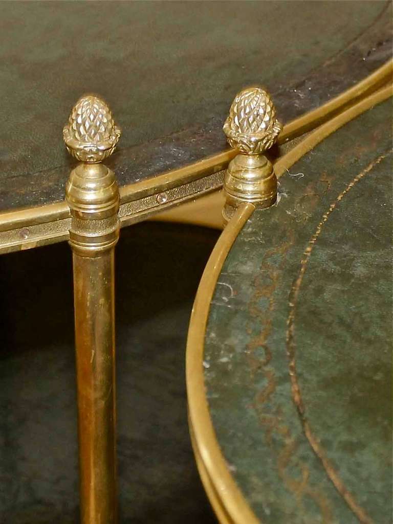 Pair of Regency Brass and Tooled Leather Side Tables 2