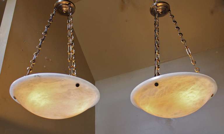 Pair of Directoire Style French Alabaster Chandelier Pendant Lights 3