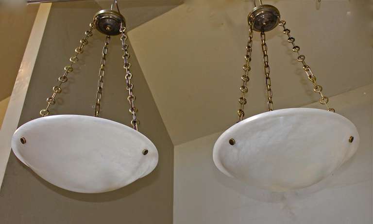 Pair of Directoire Style French Alabaster Chandelier Pendant Lights 6