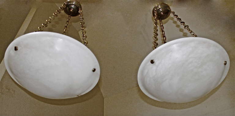 Pair of Directoire Style French Alabaster Chandelier Pendant Lights 1