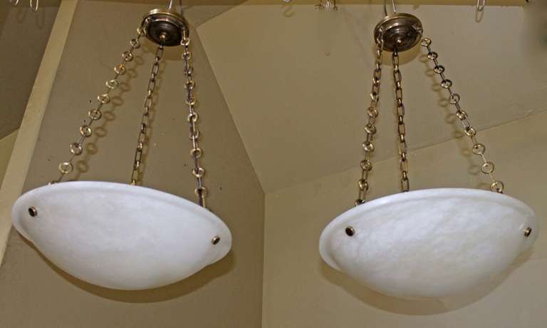 Pair of Directoire Style French Alabaster Chandelier Pendant Lights 2