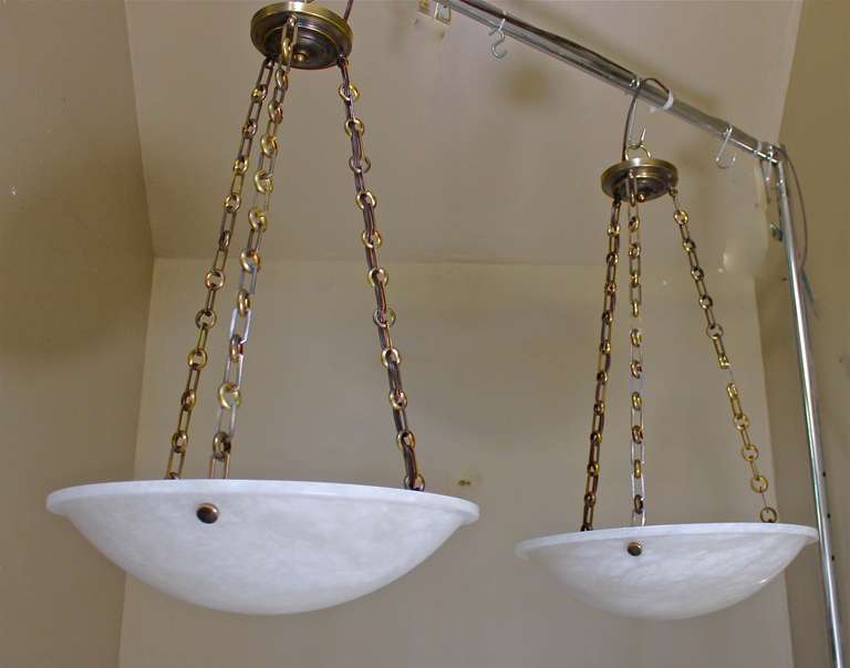 Mid-20th Century Pair of Directoire Style French Alabaster Chandelier Pendant Lights