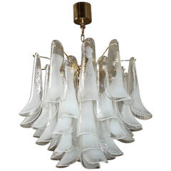 Mazzega Murano Clear and White Petal Chandelier
