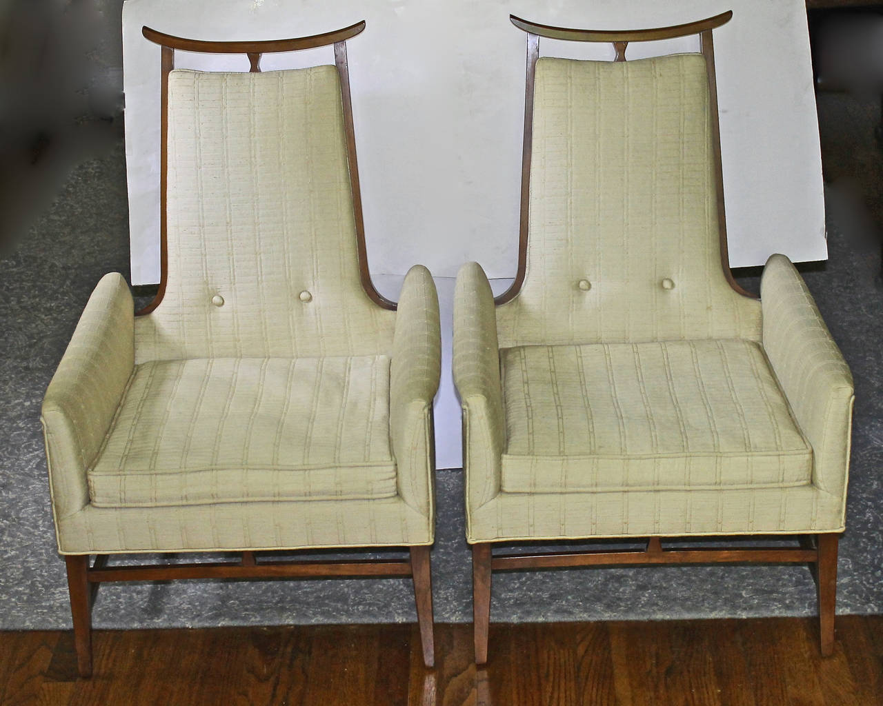 Rare James Mont Style Asian Inspired Walnut Lounge Chairs 4