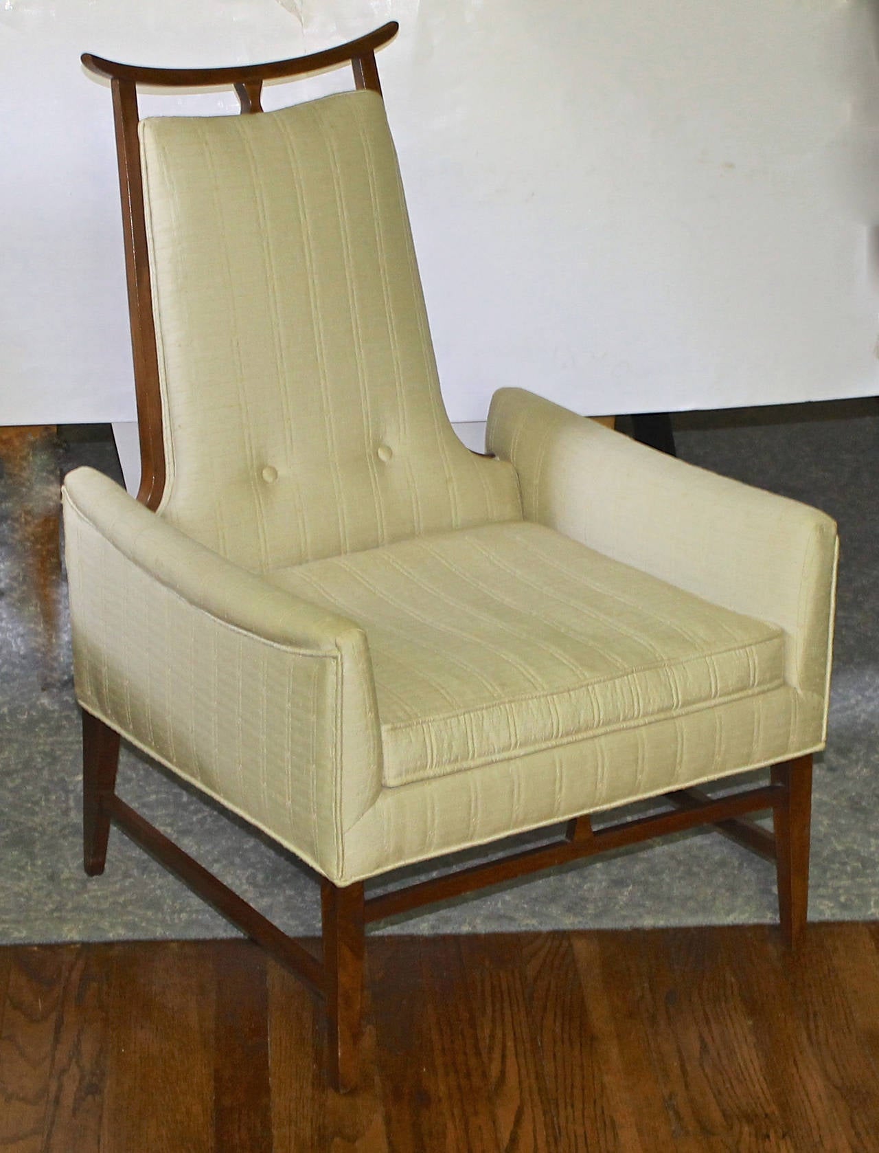 American Rare James Mont Style Asian Inspired Walnut Lounge Chairs