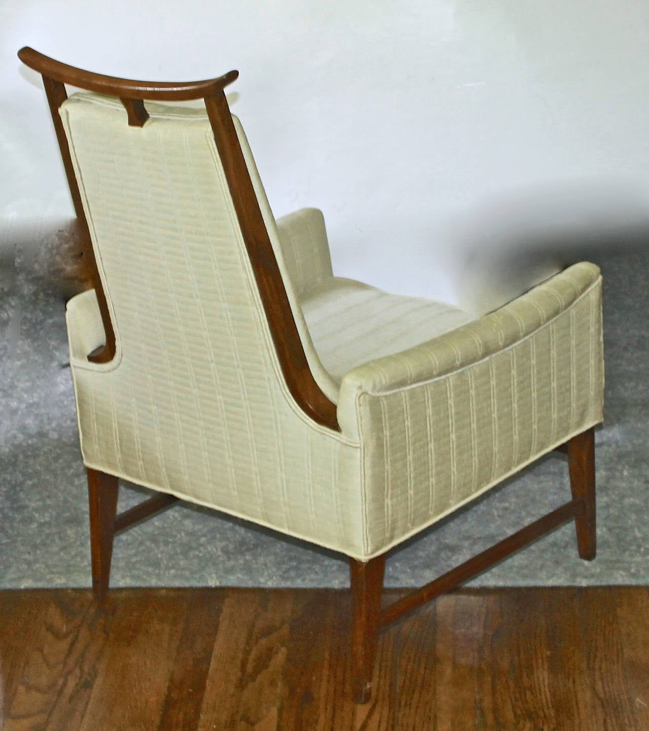 Upholstery Rare James Mont Style Asian Inspired Walnut Lounge Chairs
