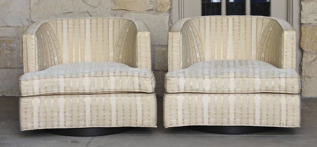 Pair of Harvey Probber Barrel Chairs with Walnut Swivel Bases