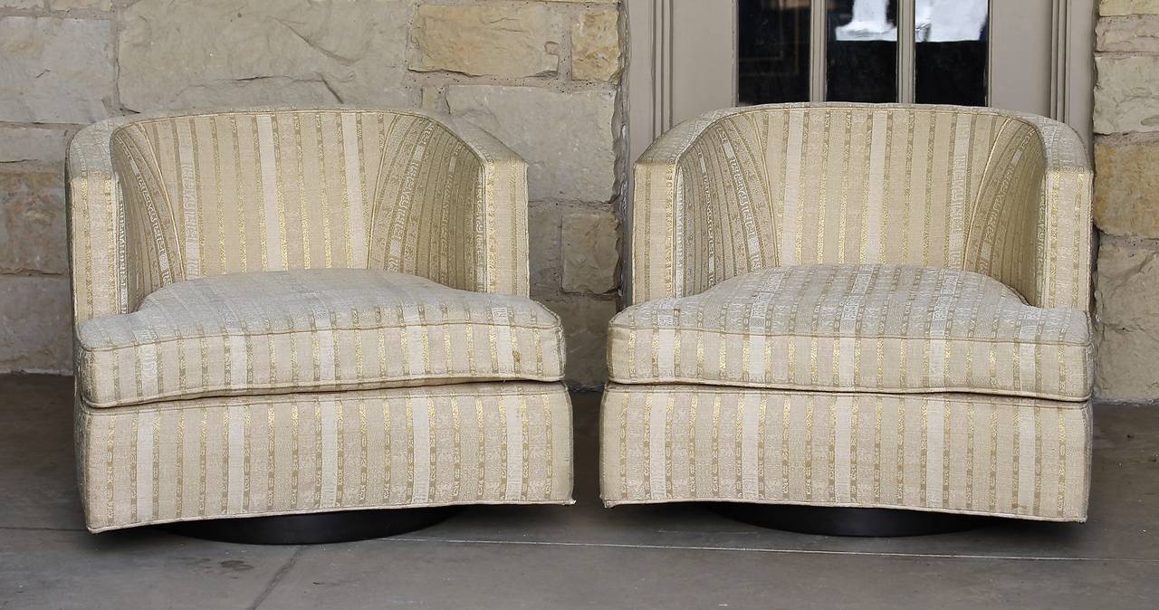 Pair of Harvey Probber Barrel Chairs with Walnut Swivel Bases 4