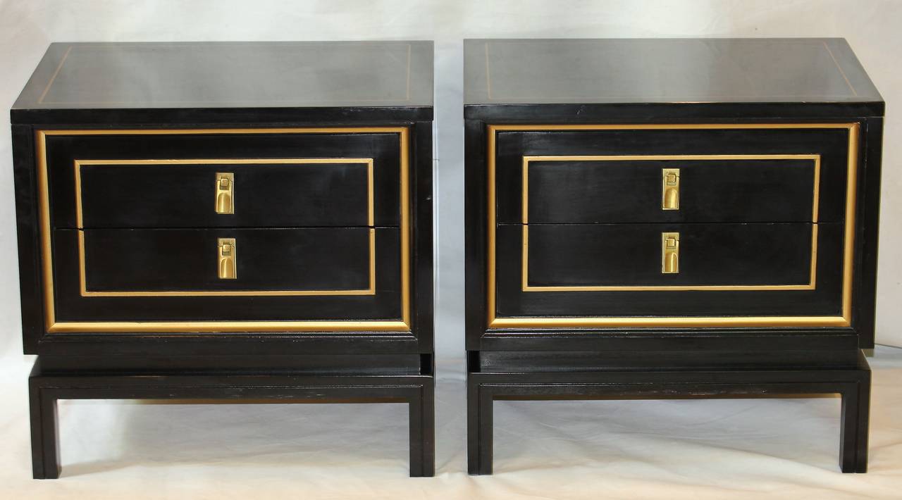 Pair American Martinsville Black Lacquered Night Stands 4