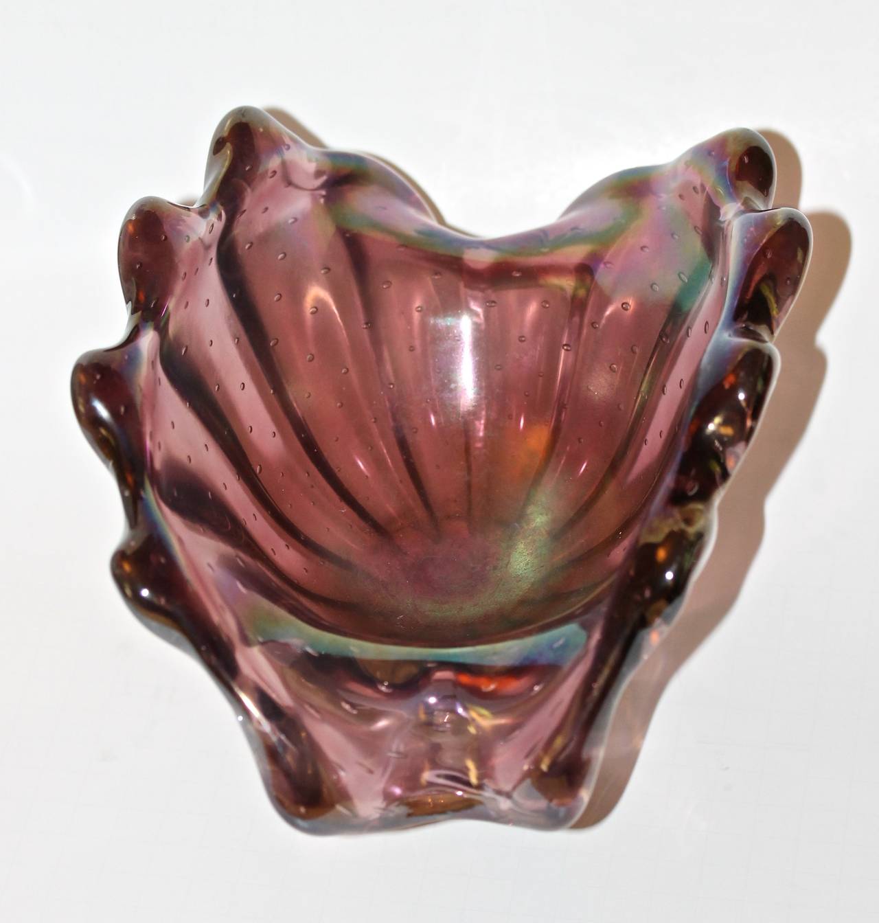 Italian Barovier & Toso Murano Iridescent Purple Glass Clam Bowl