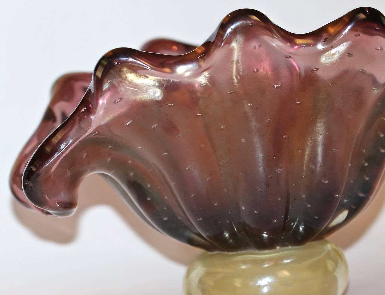 Barovier & Toso Murano Iridescent Purple Glass Clam Bowl 3