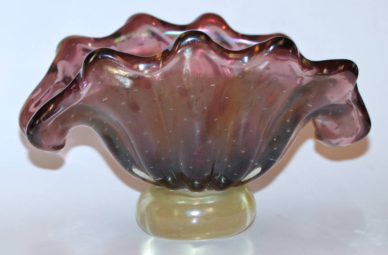 Barovier & Toso Murano Iridescent Purple Glass Clam Bowl 2