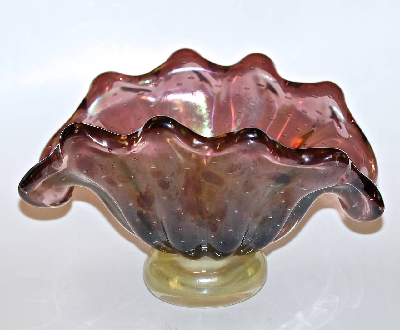 Barovier & Toso Murano Iridescent Purple Glass Clam Bowl 4