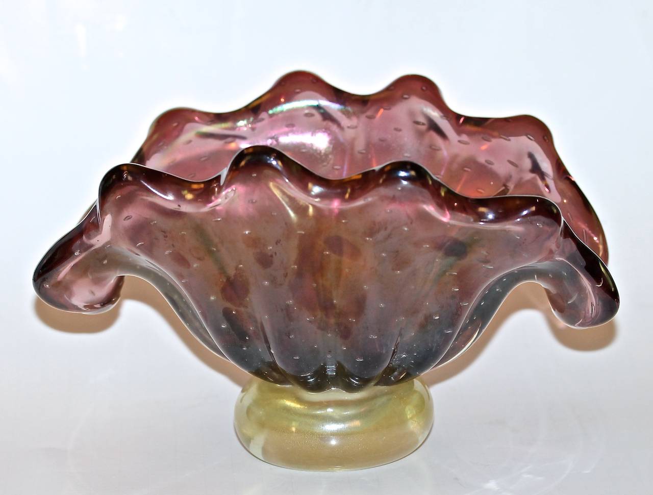 Barovier & Toso Murano Iridescent Purple Glass Clam Bowl 1