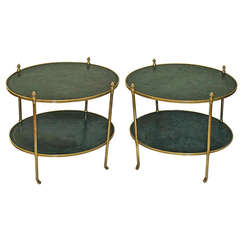 Pair of Regency Brass and Tooled Leather Side Tables
