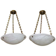 Pair of Directoire Style French Alabaster Chandelier Pendant Lights