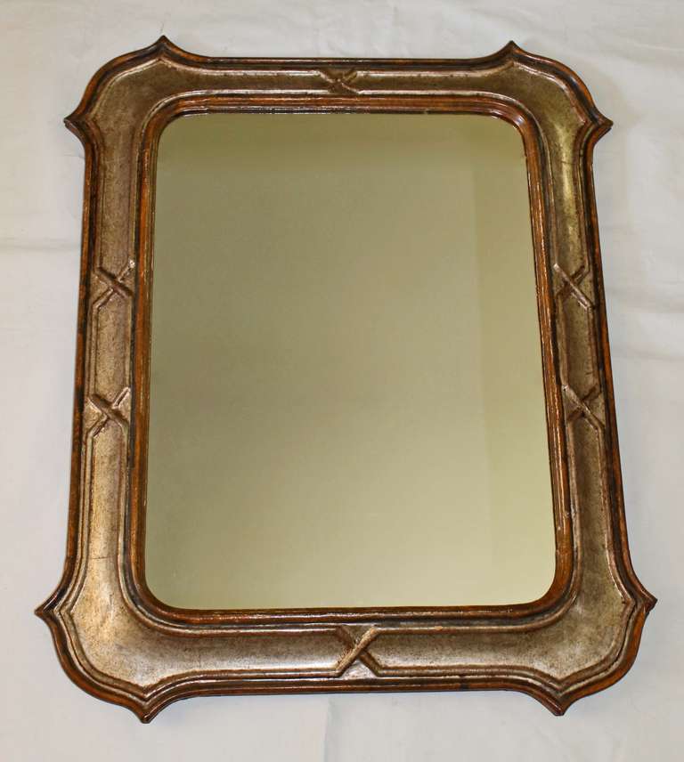 Mid-20th Century Italian Silver Gilt and Painted Neoclassic Carved Wood Wall Mirror For Sale