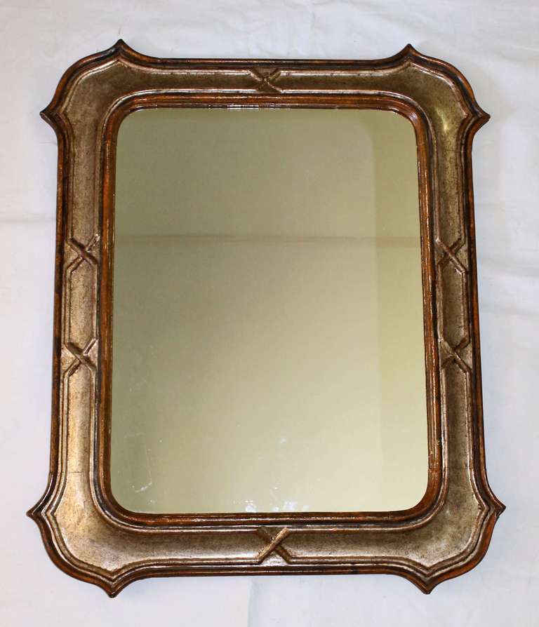 Italian Silver Gilt and Painted Neoclassic Carved Wood Wall Mirror In Excellent Condition For Sale In Dallas, TX