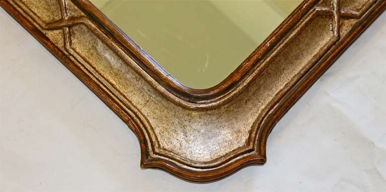 Italian Silver Gilt and Painted Neoclassic Carved Wood Wall Mirror For Sale 1