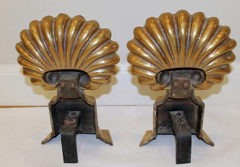 Pair of Brass Shell Form Andirons 3