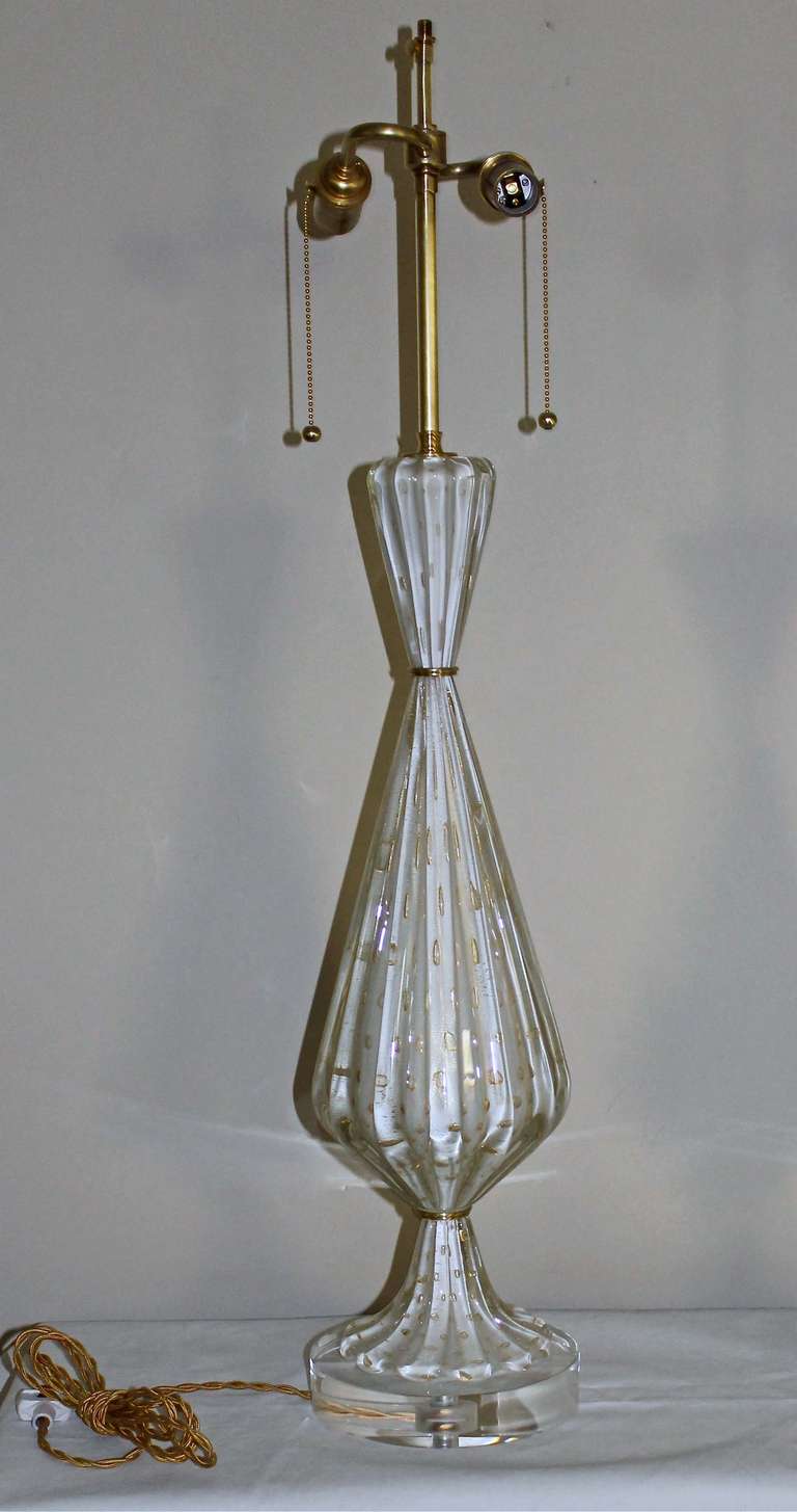 Pair of Murano White and Gold Controlled Bubble Table Lamps In Excellent Condition In Palm Springs, CA