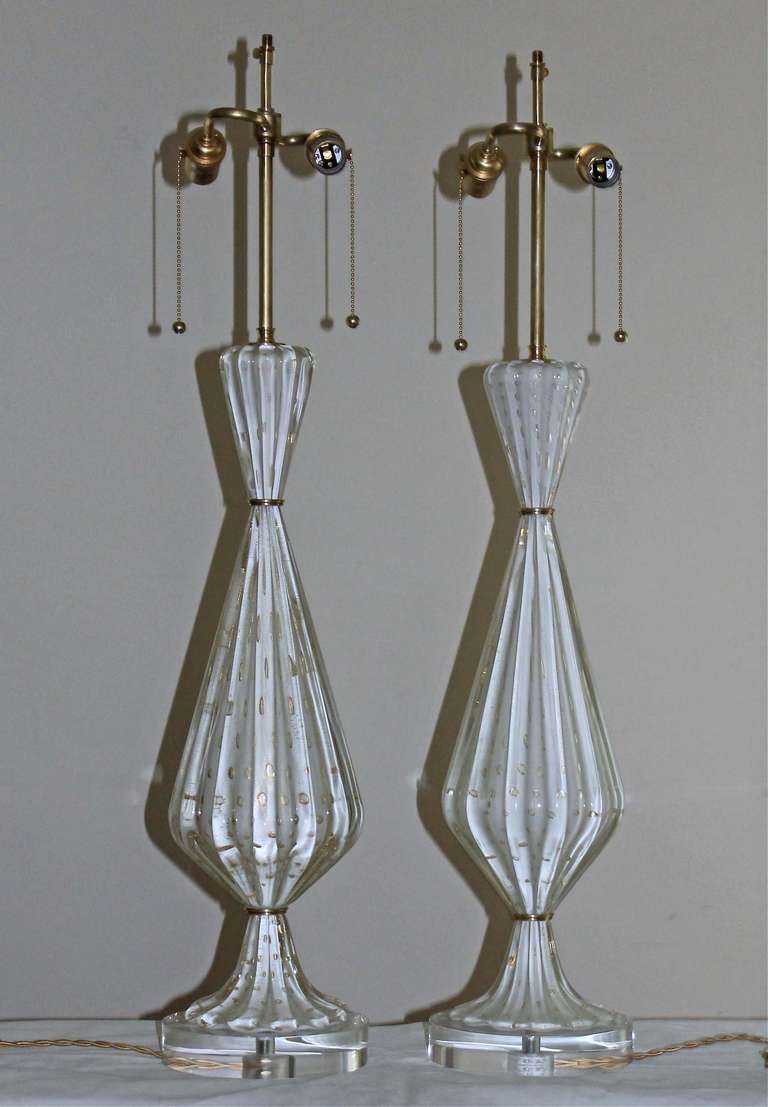 Pair of Murano White and Gold Controlled Bubble Table Lamps 4