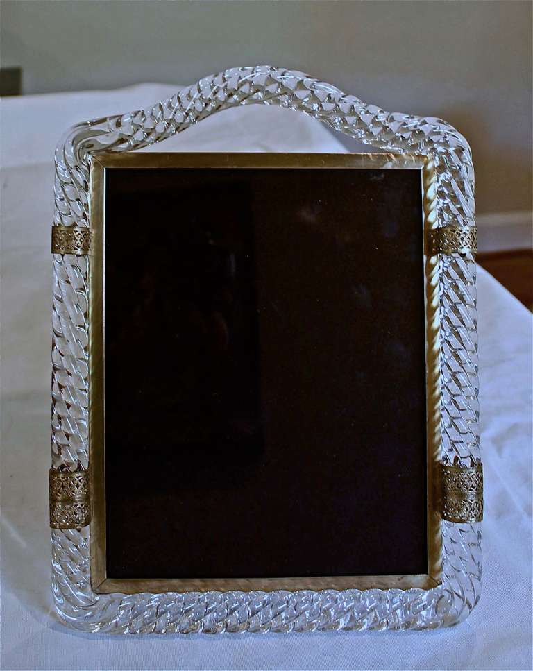 Murano Glass Rope Brass Picture Frame in the Manner of Venini
