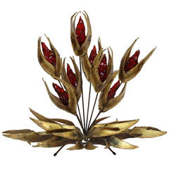 Bijan Brass Amber Floral Midcentury Brutalist Table Sculpture