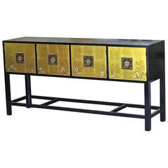 Black Lacquered Gold Leaf Chinoiserie Renzo Rutili Style Credenza