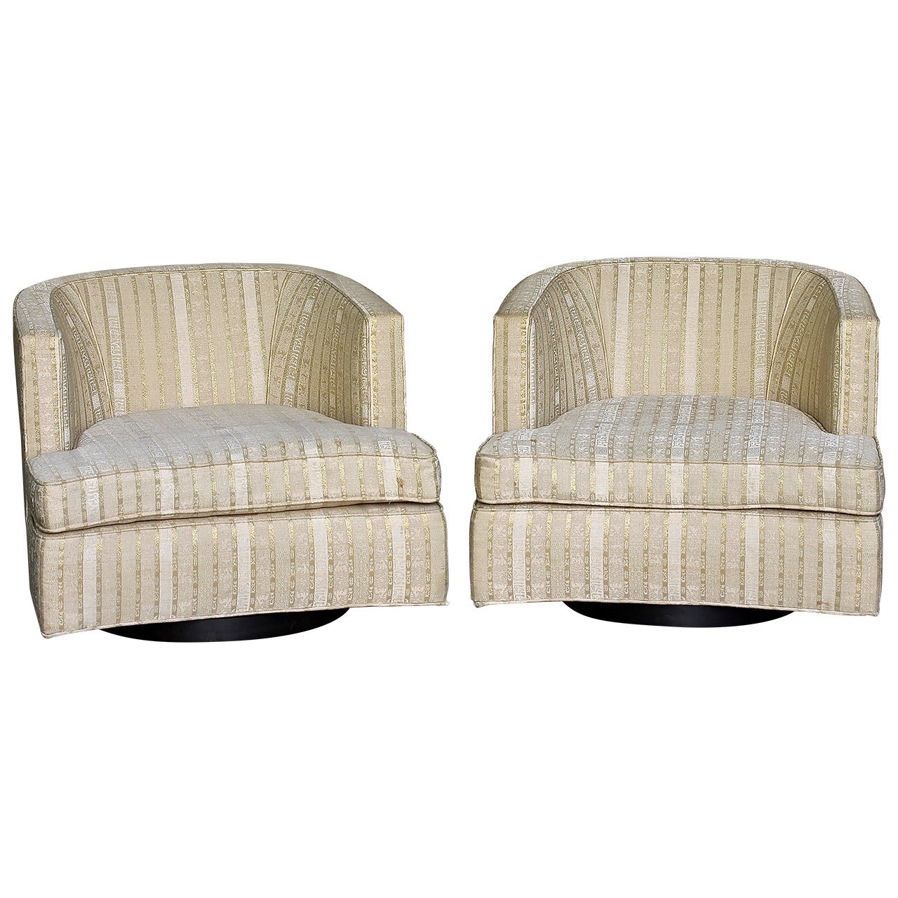 Pair of Harvey Probber Barrel Chairs with Walnut Swivel Bases