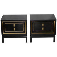 Vintage Pair American Martinsville Black Lacquered Night Stands