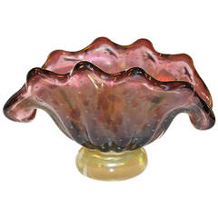 Vintage Barovier & Toso Murano Iridescent Purple Glass Clam Bowl