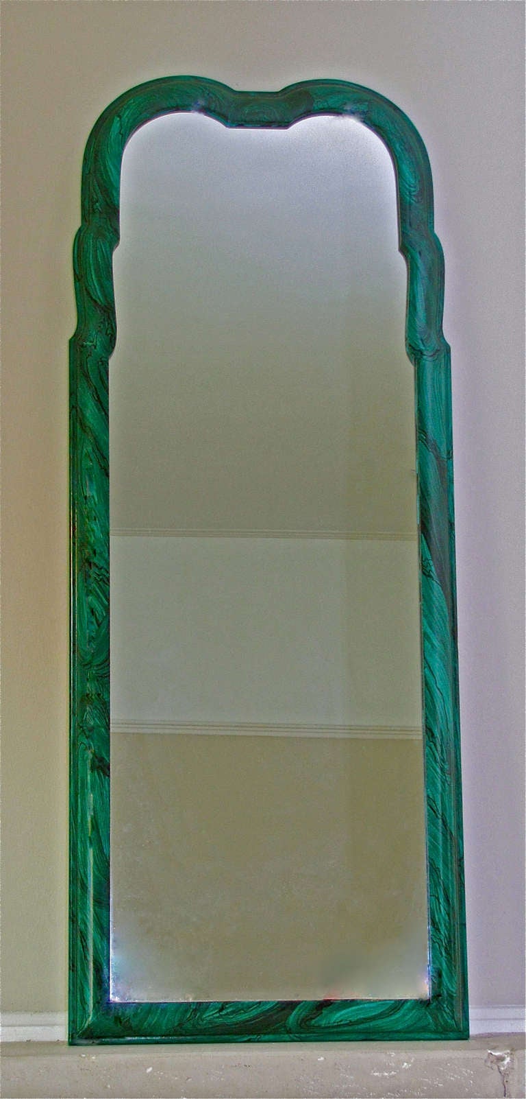Fabulous Italian faux malachite wood frame wall mirror.