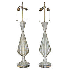 Pair of Murano White and Gold Controlled Bubble Table Lamps