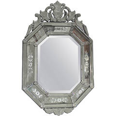 Italian Venetian Etched Glass Wall Mirror