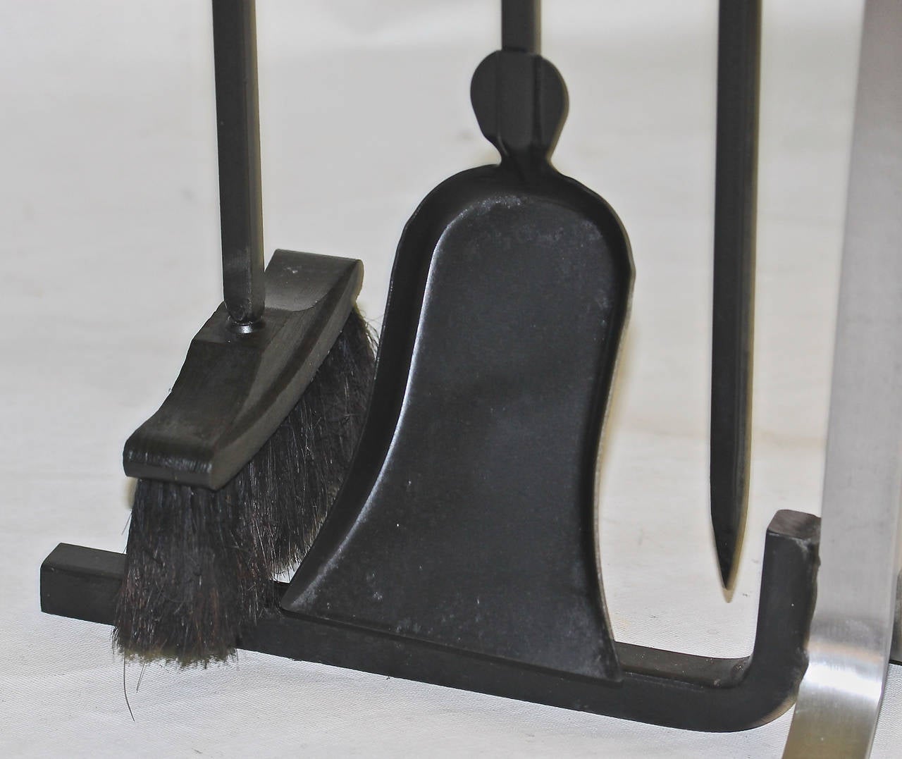 Modern French Brushed Steel and Brass Fireplace Andiron Set at 1stDibs