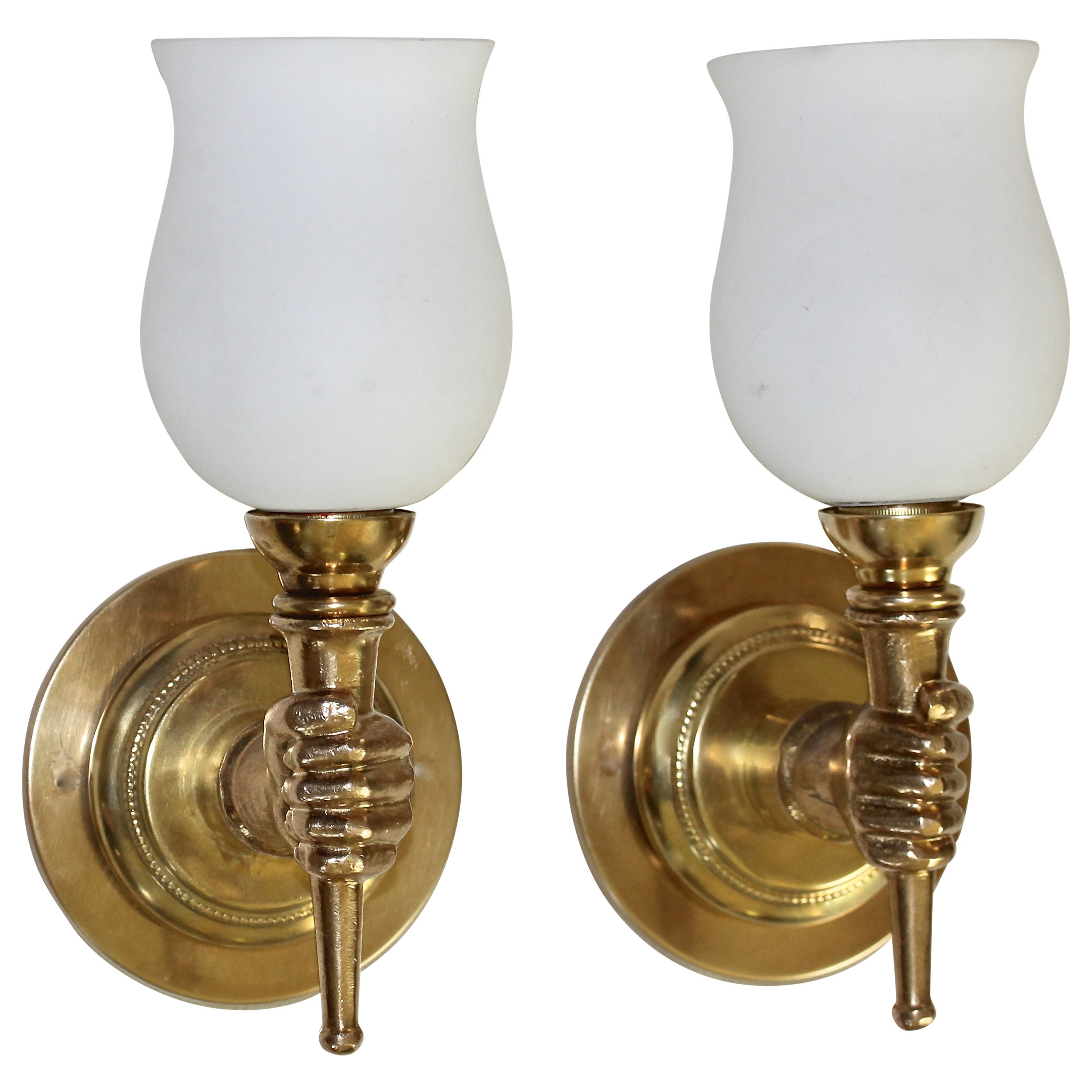 John Devoluy Hand Torch Bronze Wall Sconces