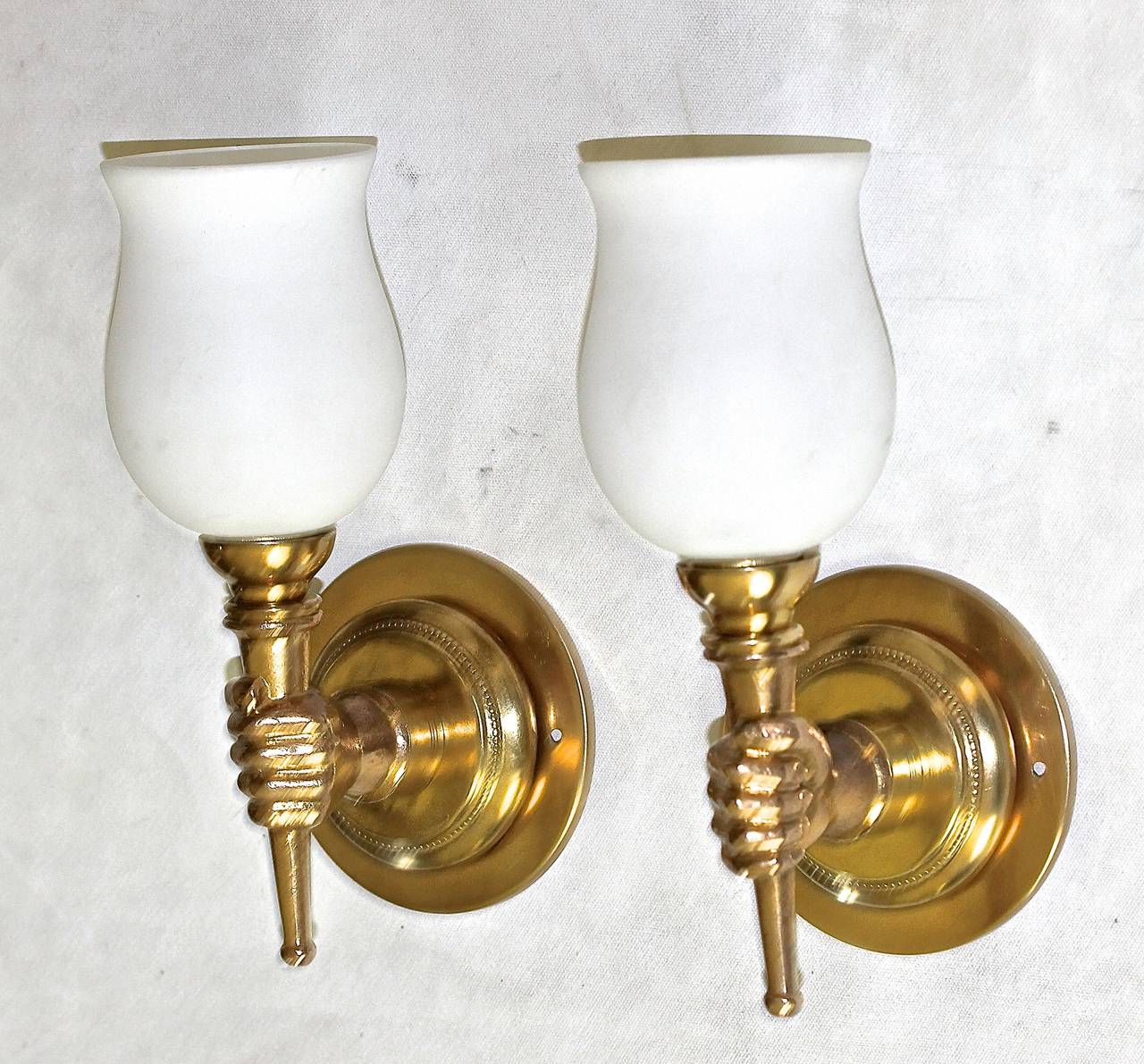 John Devoluy Hand Torch Bronze Wall Sconces 1