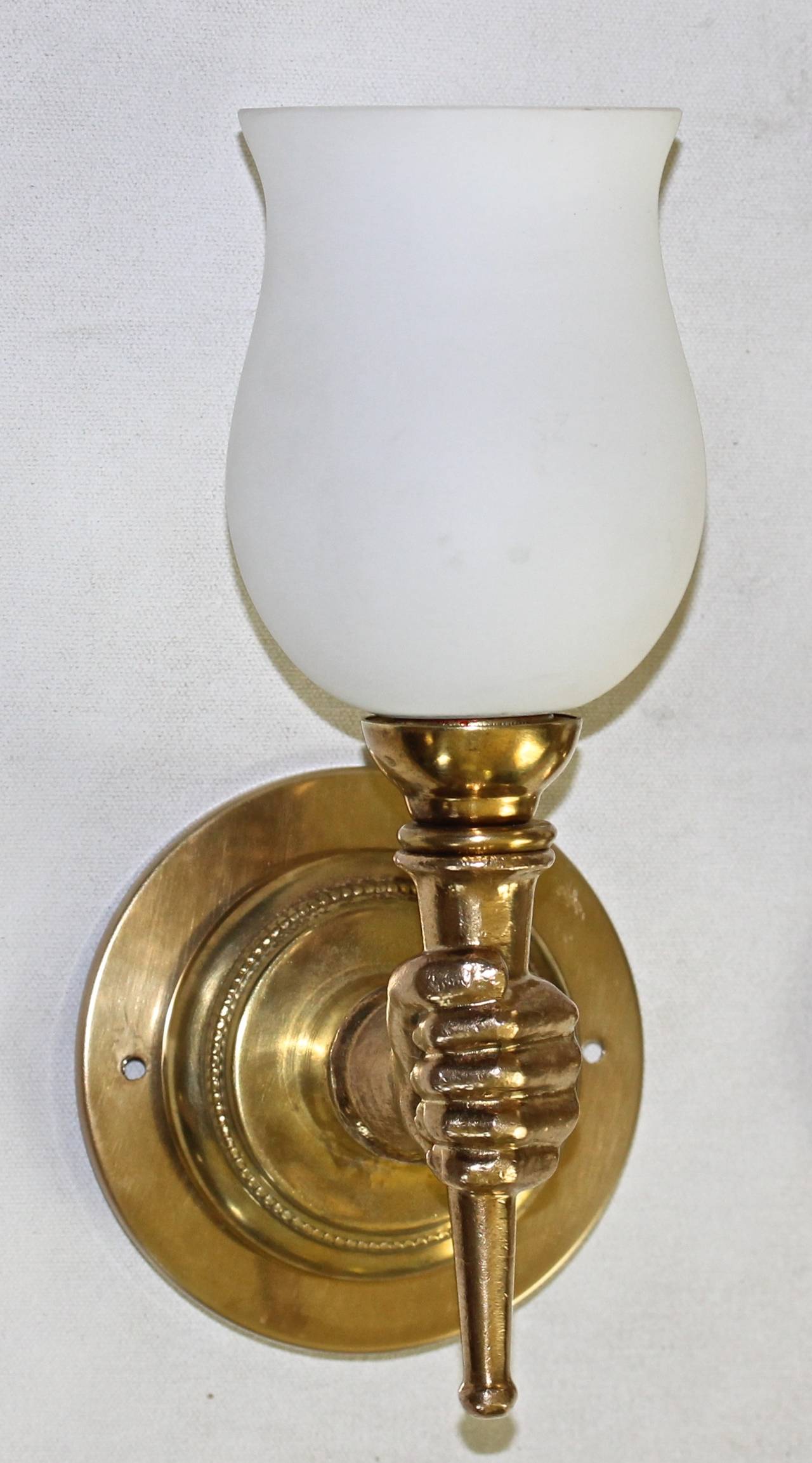 French John Devoluy Hand Torch Bronze Wall Sconces