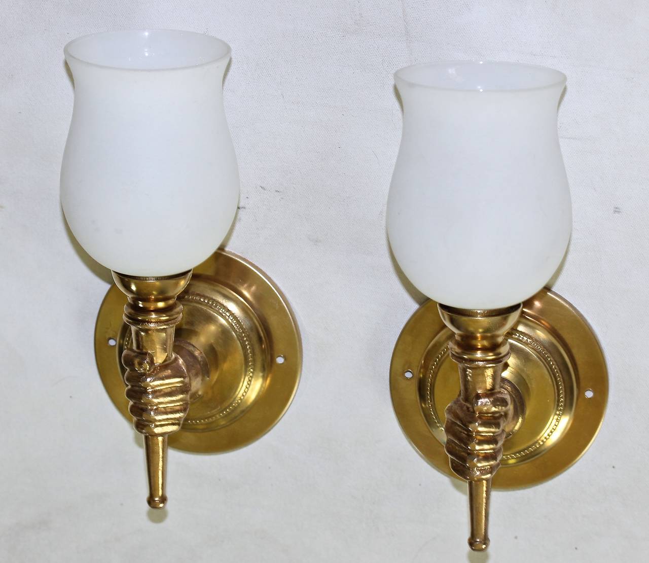 John Devoluy Hand Torch Bronze Wall Sconces In Excellent Condition In Palm Springs, CA
